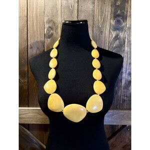 Vintage Butter Yellow Chunky Plastic Bead Necklace Long MCM Statement Retro Mod